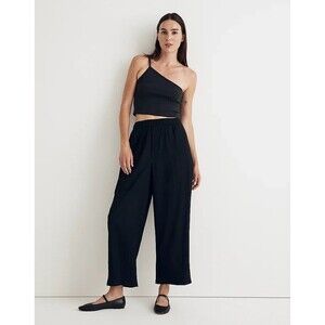 Madewell Tall Crinkled Crepe Straight Leg Crop Pants True Black Size TS NWT